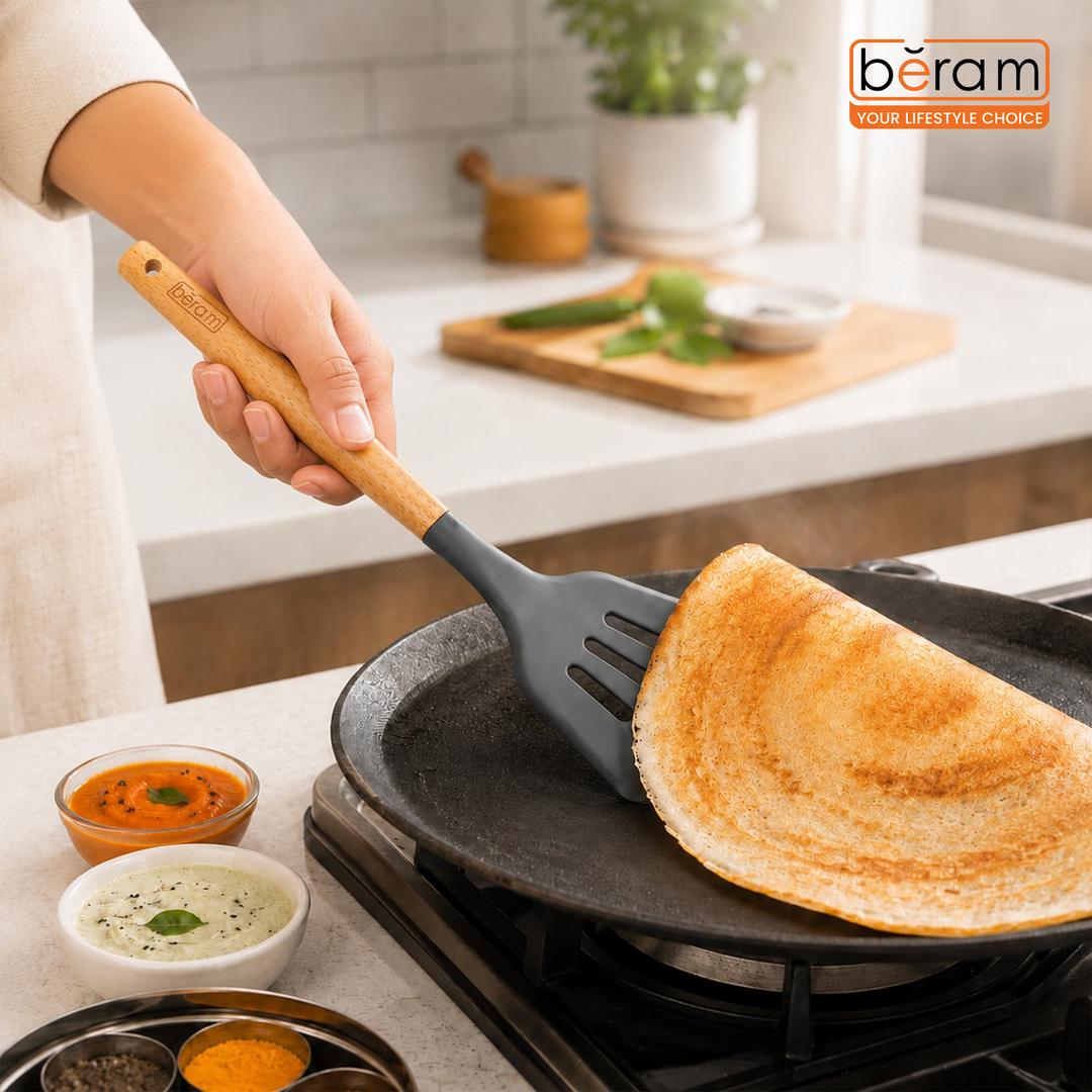 Beram 11Pcs Silicone Cooking Utensil Set with Wooden Handles Heat Resistant BPA Free Non-Stick Kitchen Tools Set for Cooking Baking Stirring Serving and Mixing-Grey (11 Pcs Set)
