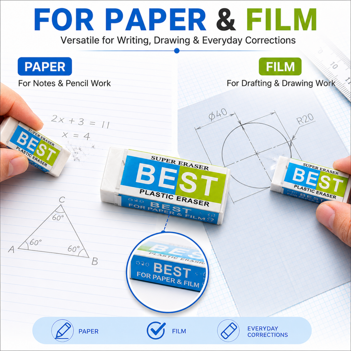 Classic Eraser, Soft & Smooth Pencil Eraser for Clean Corrections, School, Office, Drawing, Sketching & Everyday Writing
