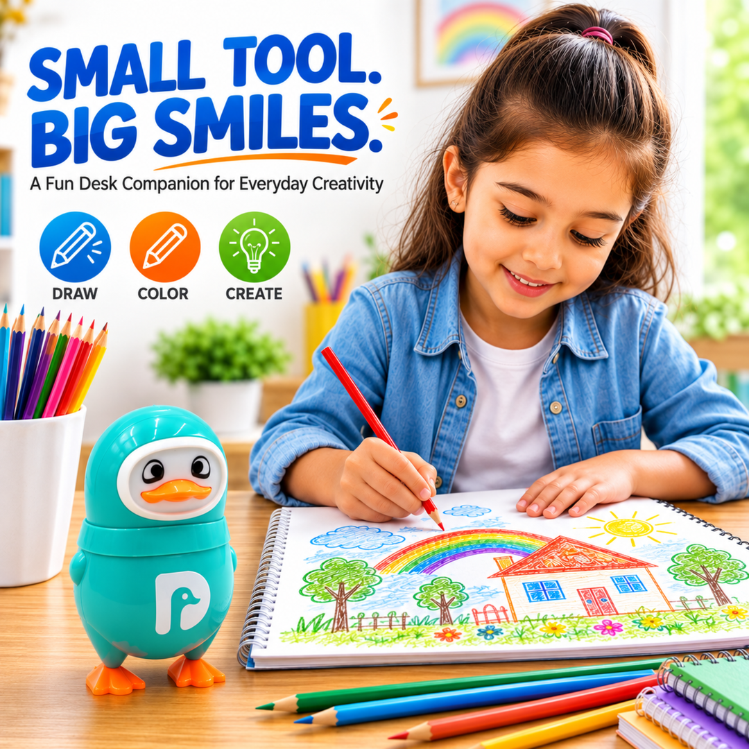 Penguin Pencil Sharpener with Eraser, 2-in-1 Cute Penguin-Shaped Pencil Sharpener, Built-In Pencil Shavings Container, Compact Stationery Sharpener for Students, School, Office & Drawing