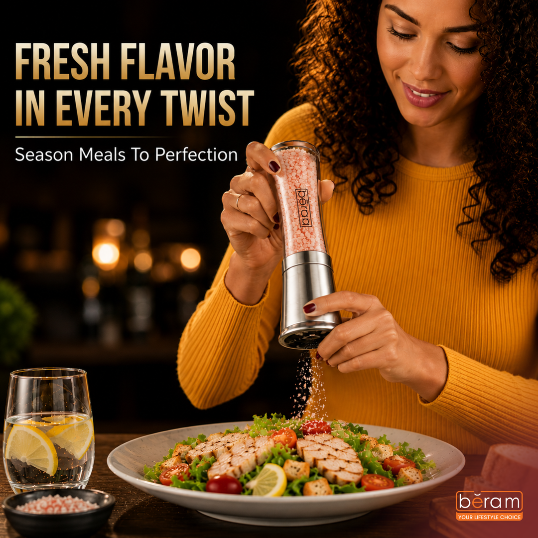 BERAM Salt and Pepper Shaker Set Stainless Steel Spice Dispenser for Kitchen Cooking Dining Table BBQ Camping Seasoning Bottles for Salt Pepper Herbs Fine Spices Easy Fill Non-Clog Shakers