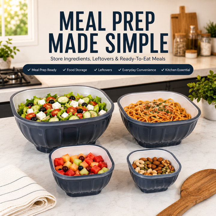 Storage Mixing Bowl Set with Lid BPA-Free Plastic Nesting Bowls for Kitchen Microwave & Dishwasher Safe Food Storage & Salad Prep Bowls (1.3L, 2.2L, 3.4L)