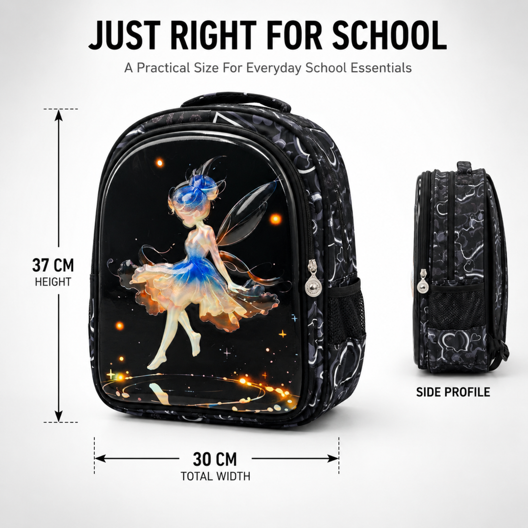 3D-Effect Printed School Backpack – Spacious Multi-Compartment School Bag with Front Zipper Pocket, 2 Side Bottle Pockets, Top Handle, Lightweight Design & Stylish Front Graphic