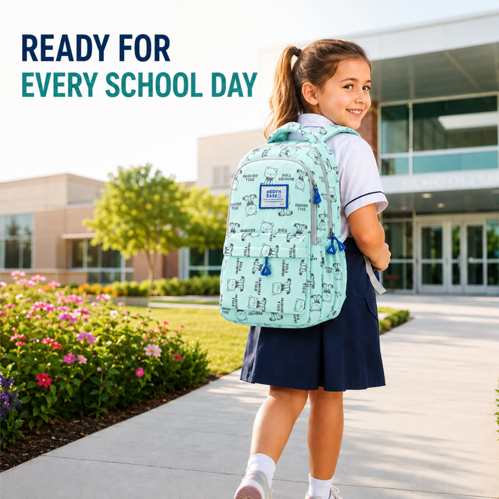 17 Inch Bear Bliss School Backpack Lightweight Multi-Pocket Bookbag with Large Capacity Polyester Adjustable Padded Shoulder Straps Everyday Backpack for School Travel Study Outdoor Use