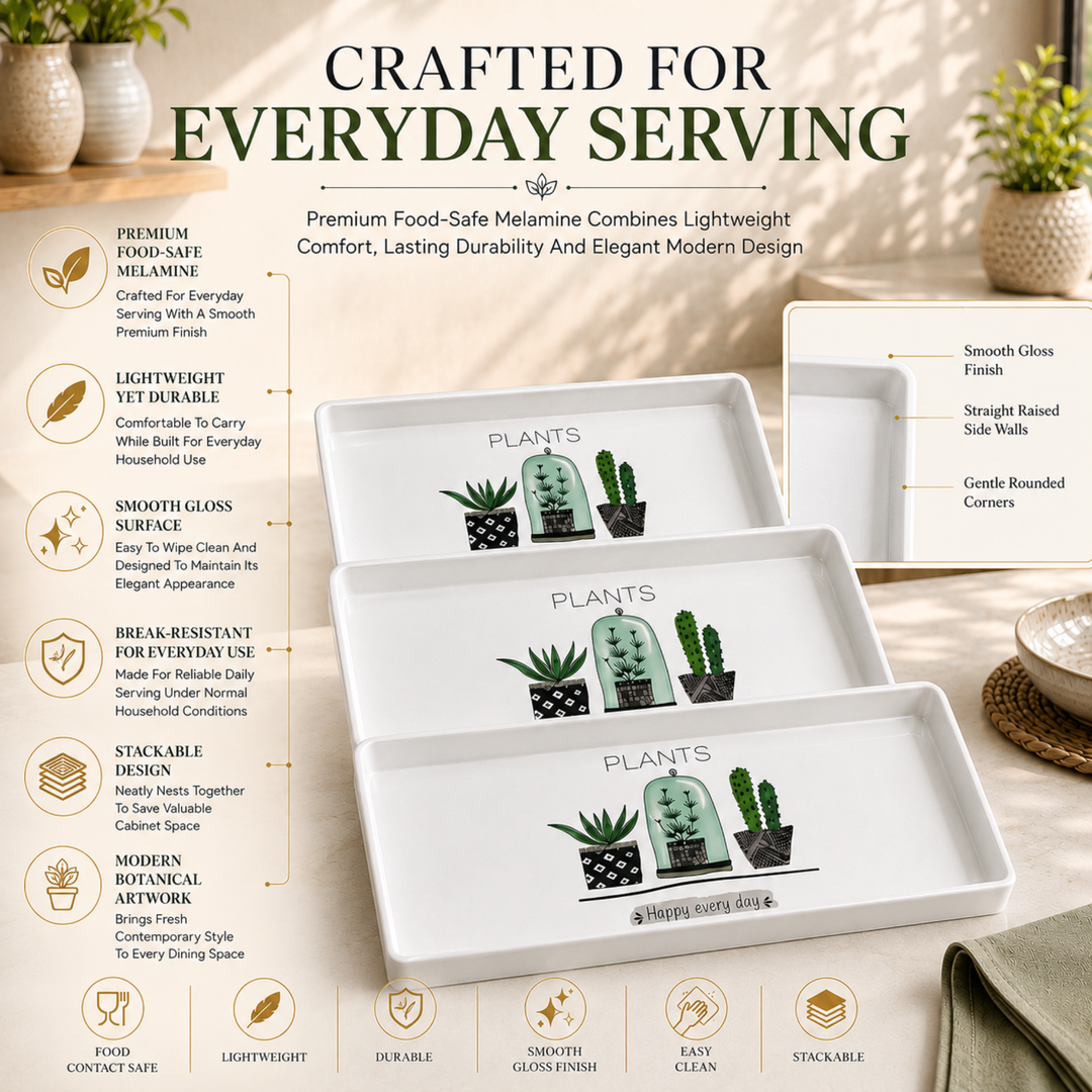 Melamine  Tray White Set Serving Tray Microwave Safe Look Lightweight Durable Platter for Snacks Desserts Tea Coffee Dining Kitchen Party and Restaurant Use