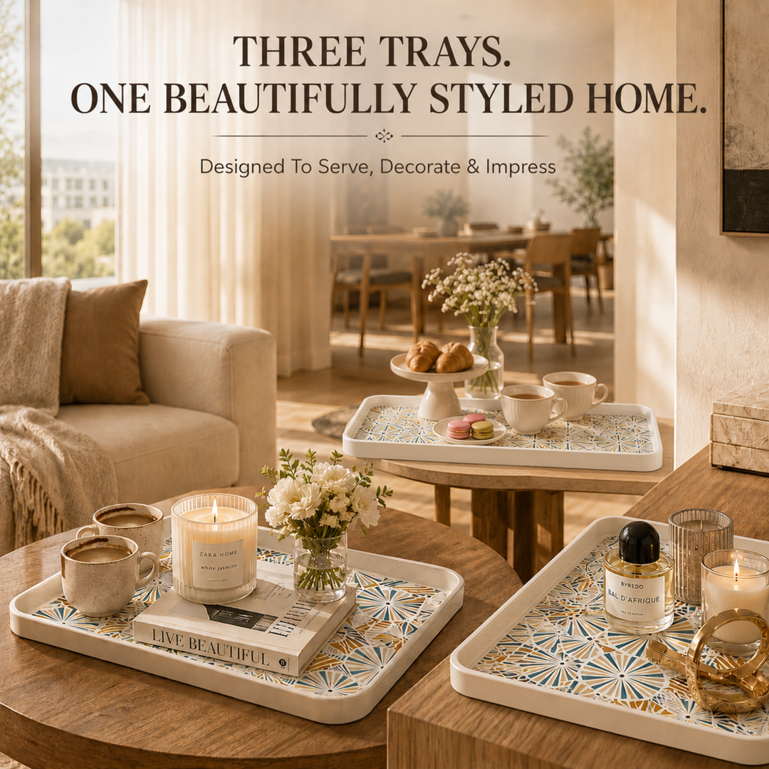 Melamine  Tray White Set Serving Tray Microwave Safe Look Lightweight Durable Platter for Snacks Desserts Tea Coffee Dining Kitchen Party and Restaurant Use