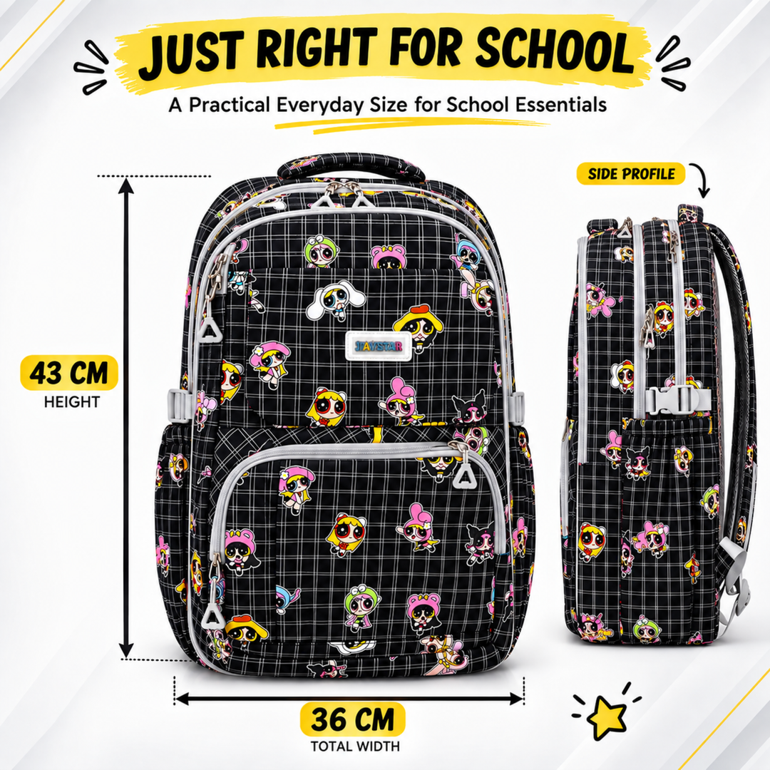 Powerpals School Bag, Lightweight Backpack with Multiple Compartments, Front Utility Pocket, Side Bottle Pockets & Adjustable Shoulder Straps