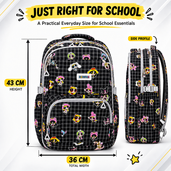 Powerpals School Bag, Lightweight Backpack with Multiple Compartments, Front Utility Pocket, Side Bottle Pockets & Adjustable Shoulder Straps