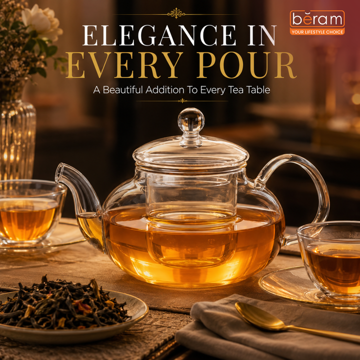 BERAM Glass Teapot with Removable 18/8 Stainless Steel Infuser, Bulge Lid 600ml, Borosilicate Clear Tea Kettle, Stovetop Safe, Hand Crafted Tea Kettle for Home, Loose Leaf Tea Maker, Tea Brewer