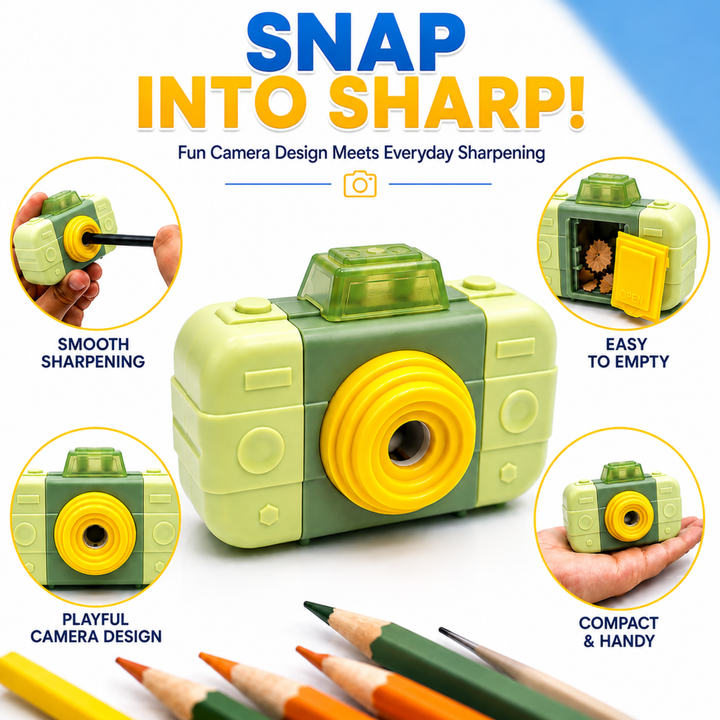 Camera Pencil Sharpener with Eraser, 2-in-1 Camera-Shaped Pencil Sharpener and Eraser, Cute Stationery Sharpener for School, Office, Study, Drawing and Everyday Use