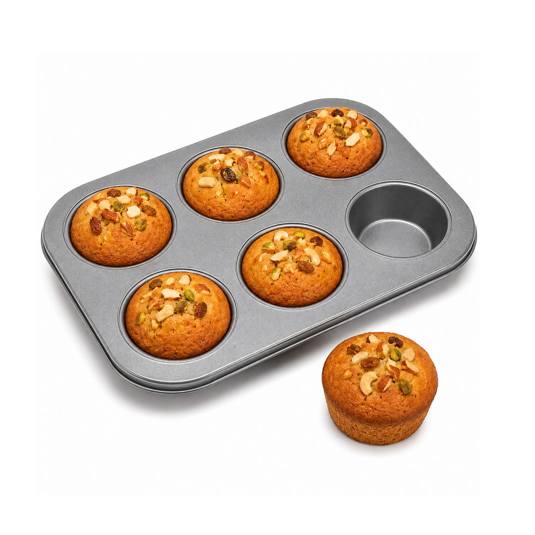 Beram 6 Cupcake Tray Non Stick Carbon Steel Muffin Pan Durable Oven Safe Bakeware Baking Tray for Cupcakes Muffins Brownies Cookies Pastry Tarts Desserts BPA Free Kitchen Baking Pan