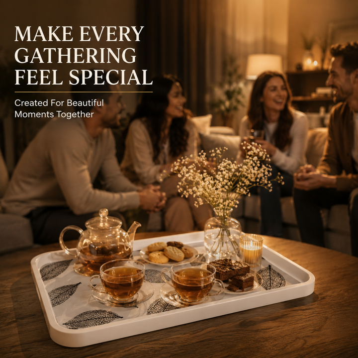 Melamine  Tray White Set Serving Tray Microwave Safe Look Lightweight Durable Platter for Snacks Desserts Tea Coffee Dining Kitchen Party and Restaurant Use