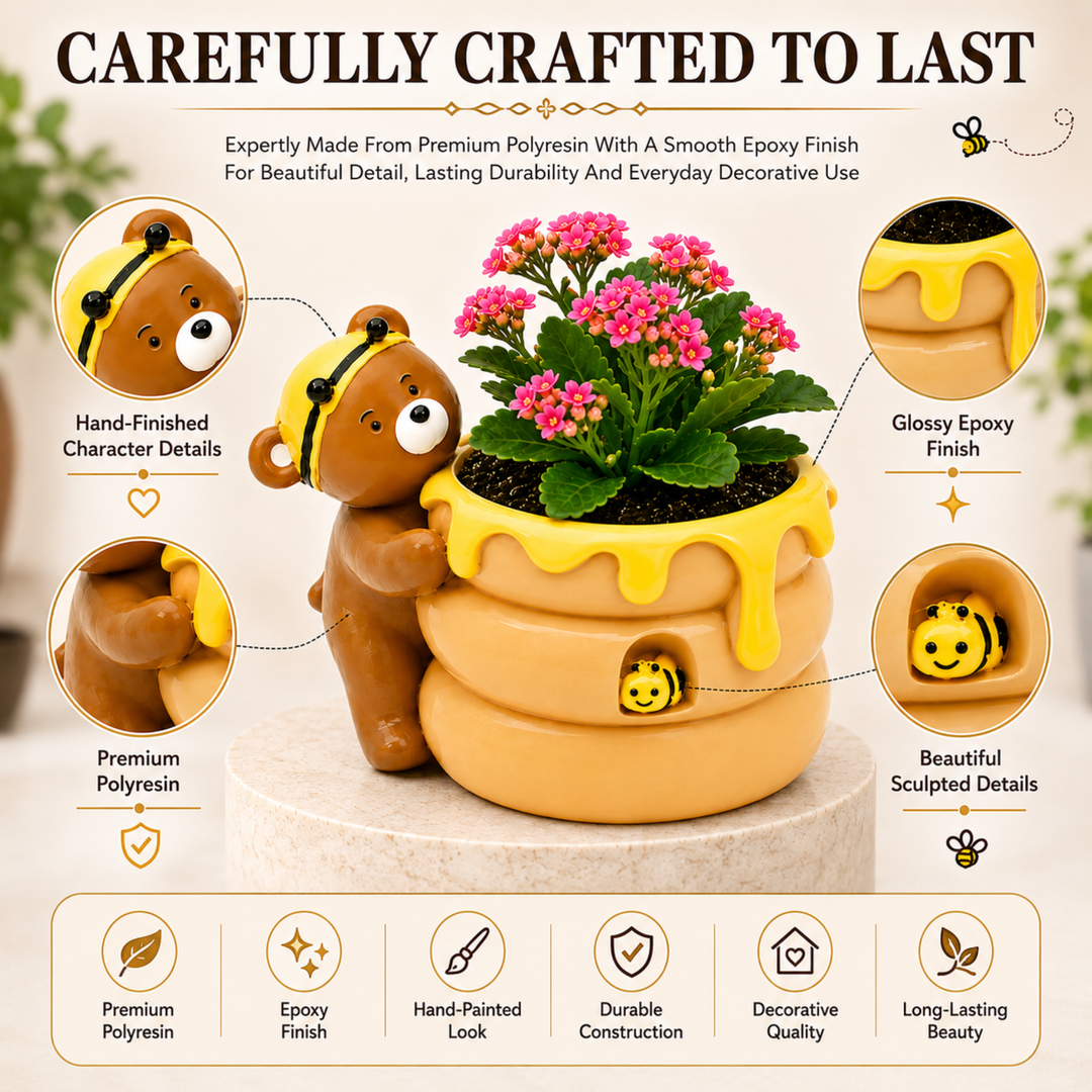 Animal Fruit Harvest Flower Pot Bunny Carrot and Bear Honey Bee Set Polyresin Cute Animal Succulent Planters Decorative Tree Trunk and Honey Pot Vase Desk Flower Pot Pen Pencil Holder Propagator Kit Indoor Outdoor Home Garden Decor