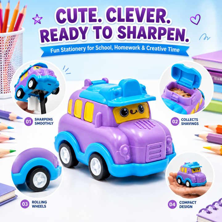 Car Shaped Pencil Sharpener, Cute Vehicle Design Pencil Sharpener, Compact Manual Pencil Sharpener for Students, School, Office, Drawing, Sketching, Writing and Everyday Stationery