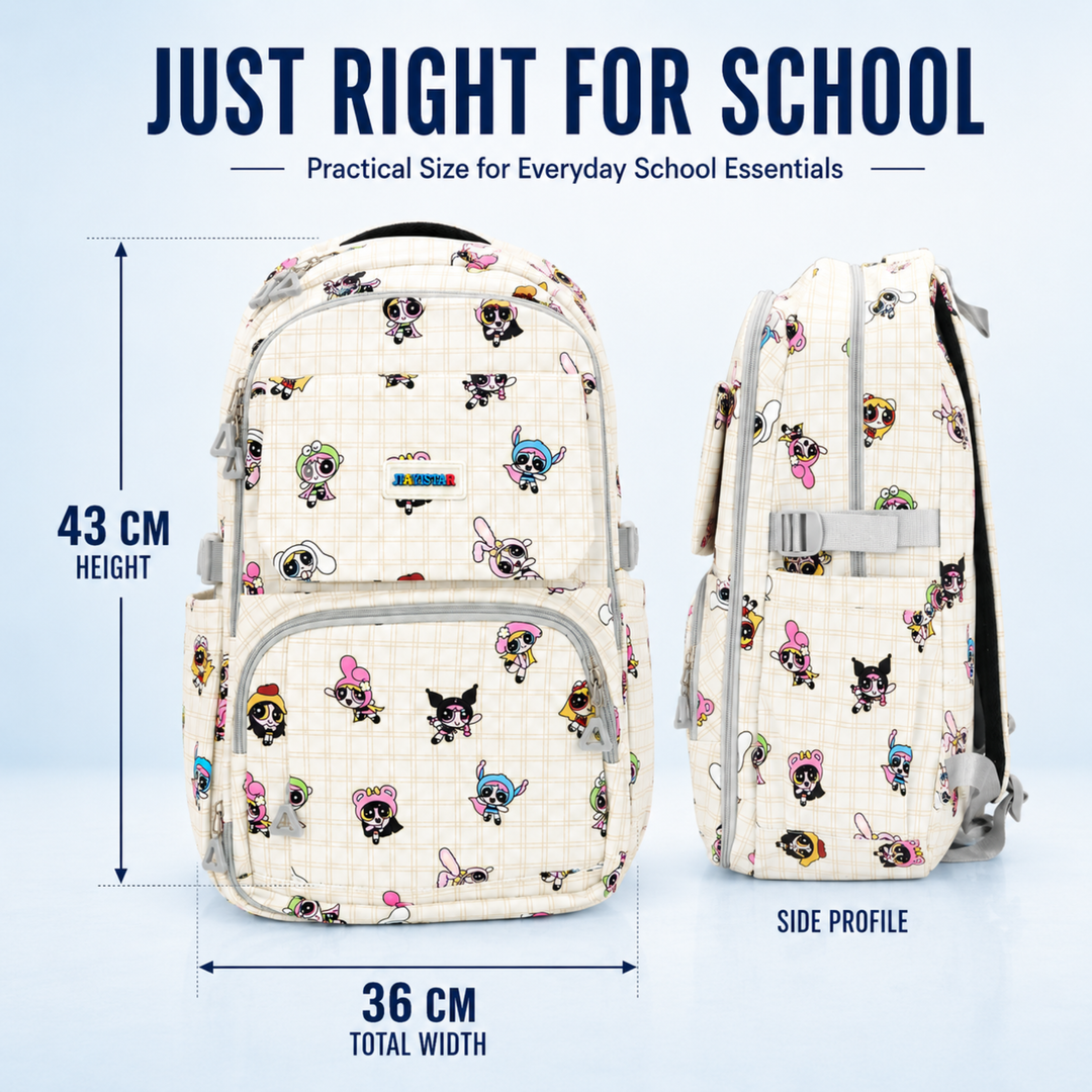 Powerpals School Bag, Lightweight Backpack with Multiple Compartments, Front Utility Pocket, Side Bottle Pockets & Adjustable Shoulder Straps