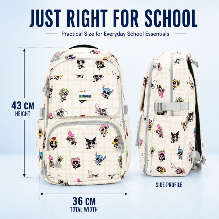 Powerpals School Bag, Lightweight Backpack with Multiple Compartments, Front Utility Pocket, Side Bottle Pockets & Adjustable Shoulder Straps