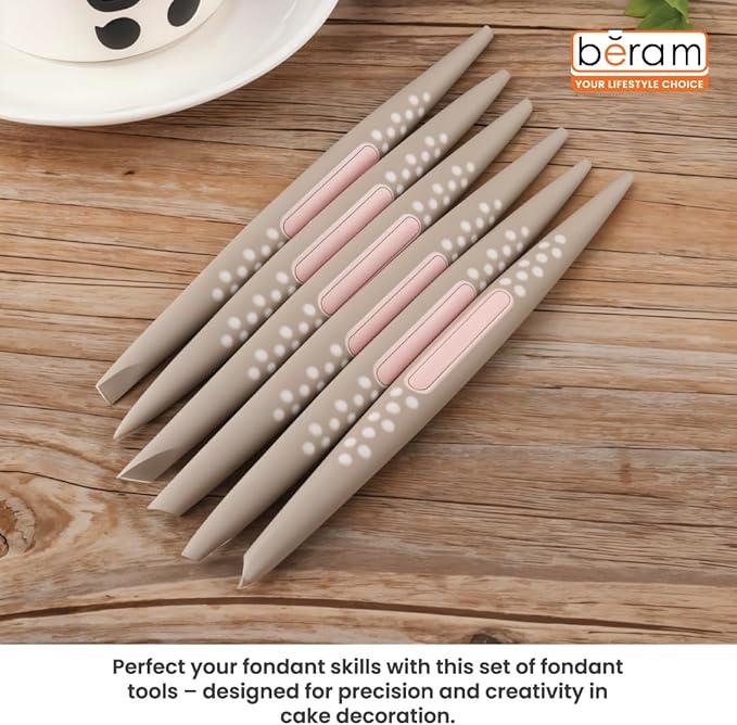 BERAM Fondant Tool Kit 6 Piece Cake Decorating Tools Set Engraving Pens & Needles Food-Grade Plastic Shaping & Molding Tools for DIY Cake Design Fondant & Sugar Craft Detailing Baking Accessories