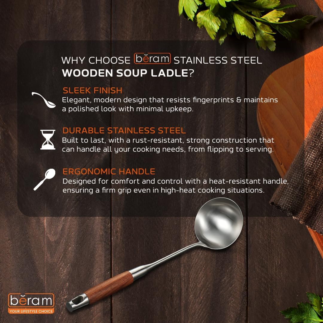Beram Stainless Steel Wooden Spatula Durable 304 Food-Grade Spatula with Ergonomic Wooden Handle, Heat-Resistant and Rust-Proof, Ideal for Cooking, Stir-Frying, Mixing, and Serving.