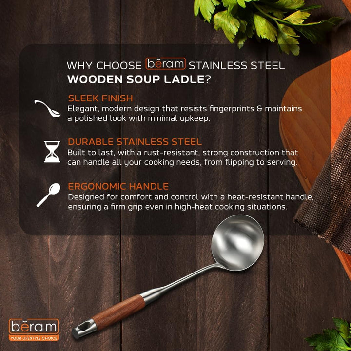Beram Stainless Steel Wooden Spatula Durable 304 Food-Grade Spatula with Ergonomic Wooden Handle, Heat-Resistant and Rust-Proof, Ideal for Cooking, Stir-Frying, Mixing, and Serving.