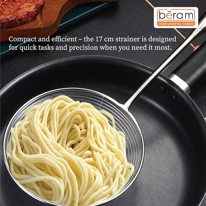 BERAM Stainless Steel Food Strainer Spatula, Large Size, for Frying, Steaming, and Grilling, Skimmer for Daily Use, Cooking Utensil, and Kitchen Tool (17CM)