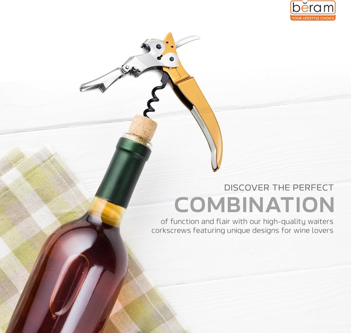 BERAM Multifunctional Opener, Fox Shaped Waiters Corkscrew, Heavy-Duty Stainless-Steel Hinges, Bottle, Cork, Key Openers for Restaurant Waiters, Sommelier, Bartenders