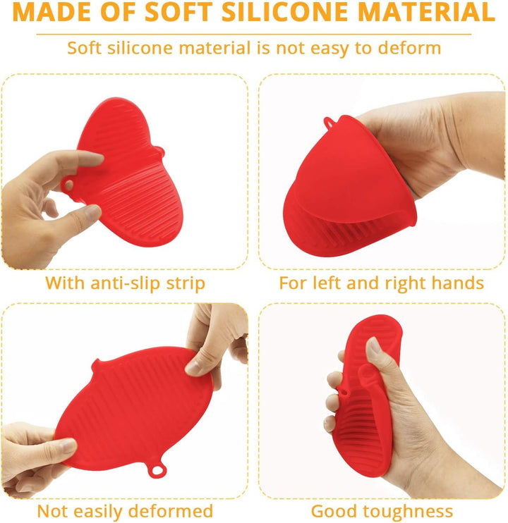 BERAM Silicone Mini Oven Mitts, Set of 2, Kitchen Pot Holders, Heat Resistant, Small Kitchen Mitts, Air Fryer Mitts Mini, Pot Pinch Grip for Cooking and Baking