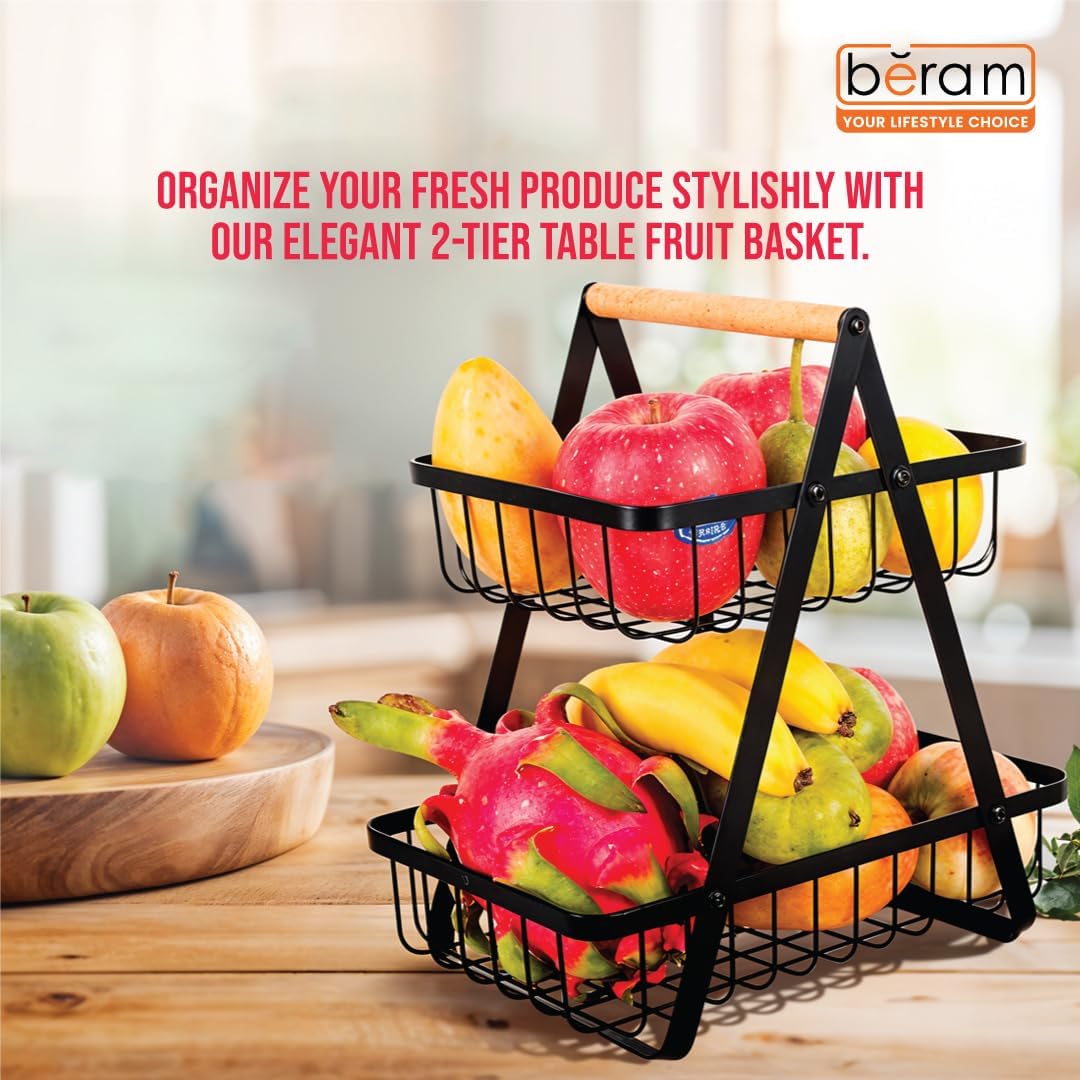 Beram Fruit Basket for Kitchen Counter Metal Wire Fruit Bowl & Vegetable Storage Organizer Rustic Countertop Fruit Holder with Handle for Kitchen, Dining & Pantry