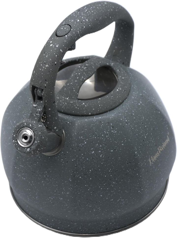 Haus Roland Whistling Kettle, Stovetop Tea Kettle, Stainless Teapot, 3 Liters with Dotted Grain Handles, Fast Boiling, Perfect for Homes, Picnics, and Parties
