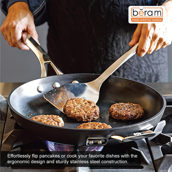 BERAM Stainless Steel Spatula, Cooking Utensil, Flat Handle Kitchen Tool, 304 Stainless Steel, 100% Food Grade, Compact, Lightweight, Elegant Design, Silver