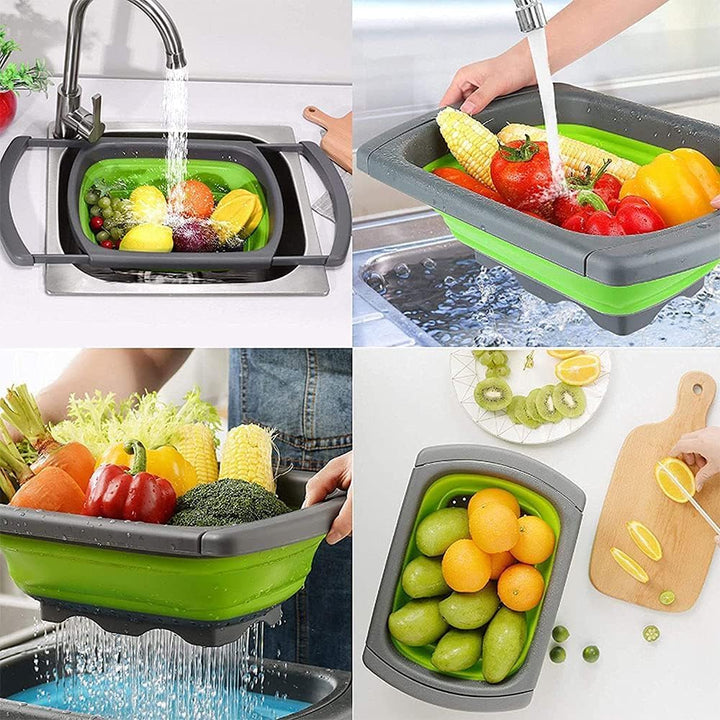 BERAM 40cm Colander, Extendable Handles, Kitchen Strainer, Collapsible, Over the Sink, Rice Drainer, Silicone, Space Saving & Collapsible Kitchen Accessories, Best for Daily Kitchen Storage and Use
