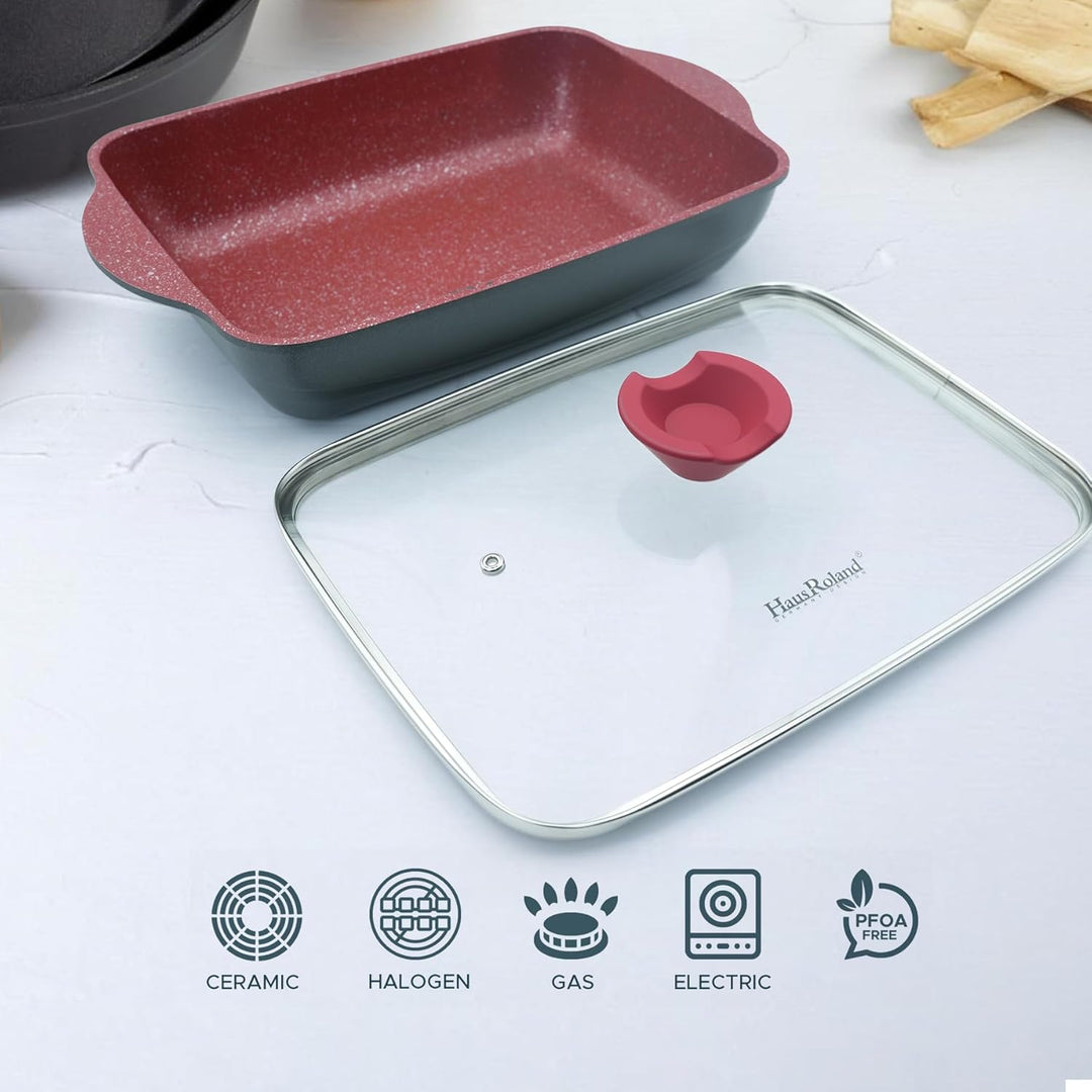 14Pcs Black Granite Nonstick Cookware Set with Lids Die-Cast Aluminum Induction & Oven Safe PFOA/PTFE-Free Kitchen Utensil Durable Scratch-safe Pots & Pans for Cooking (14PCS Set)