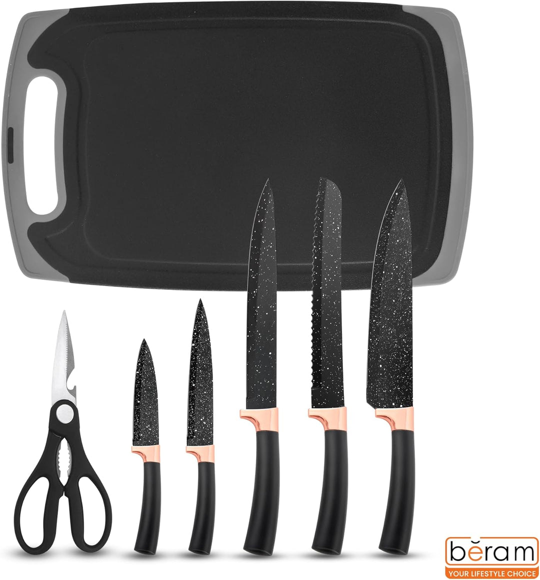 BERAM 19 Pieces Knife Set for Kitchen Cooking Utensils Set Tongs Spoon Spatula & Turner Made of Heat Resistant Silicone with Wooden Handles Non-Stick Kitchen Knife Sets