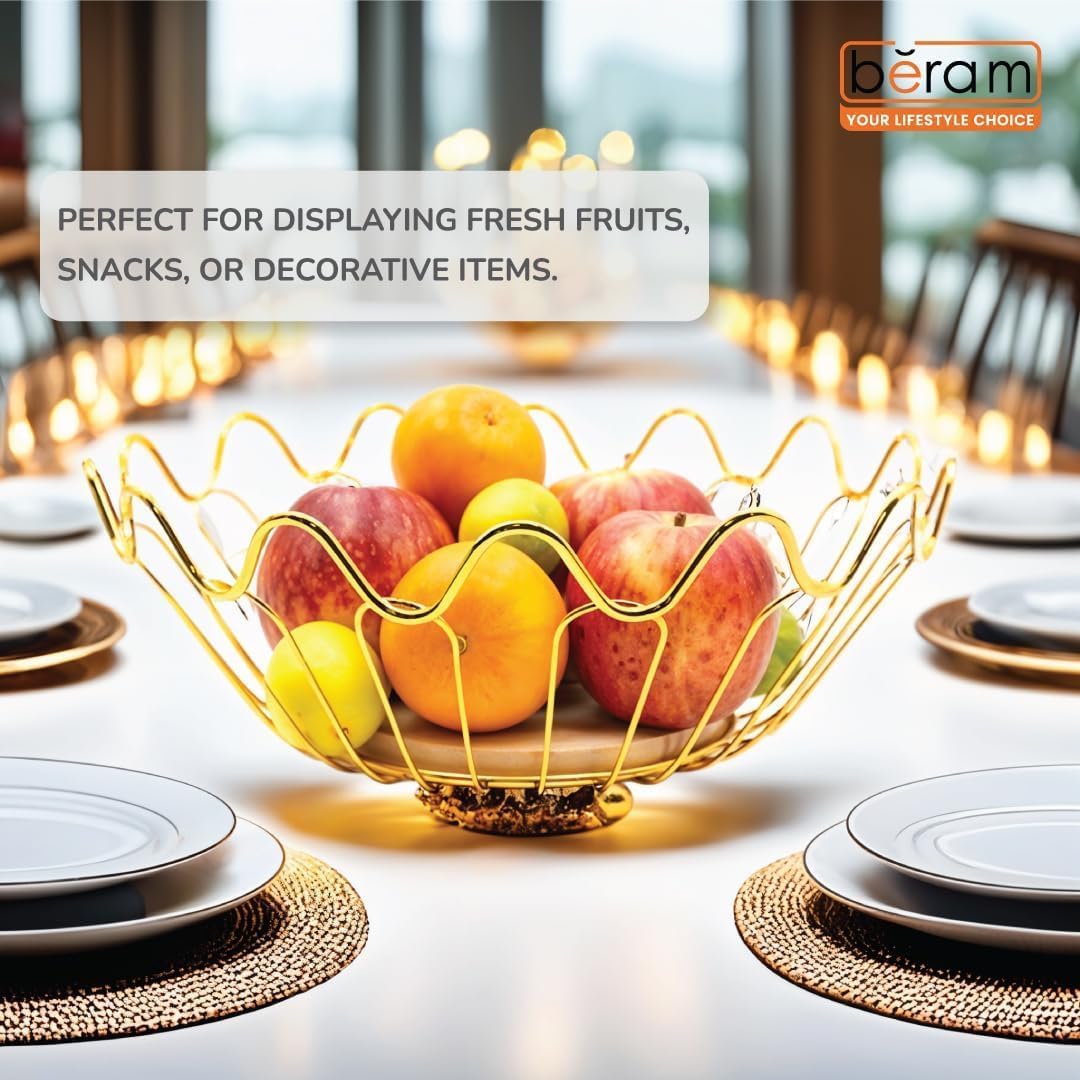 Beram Fruit Basket for Kitchen Counter Metal Wire Fruit Bowl & Vegetable Storage Organizer Rustic Countertop Fruit Holder with Handle for Kitchen, Dining & Pantry