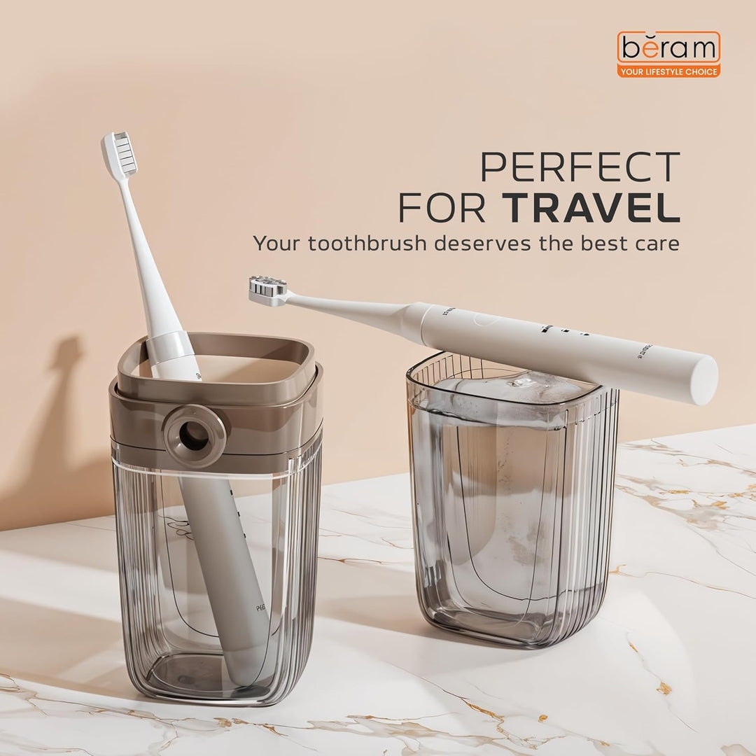 BERAM Transparent Travel Toothbrush Box, Portable Toothbrush Holder, Efficient Brush Storage Device, Manual Compact Bathroom Container, Holder for Traveling, Camping, Vacation