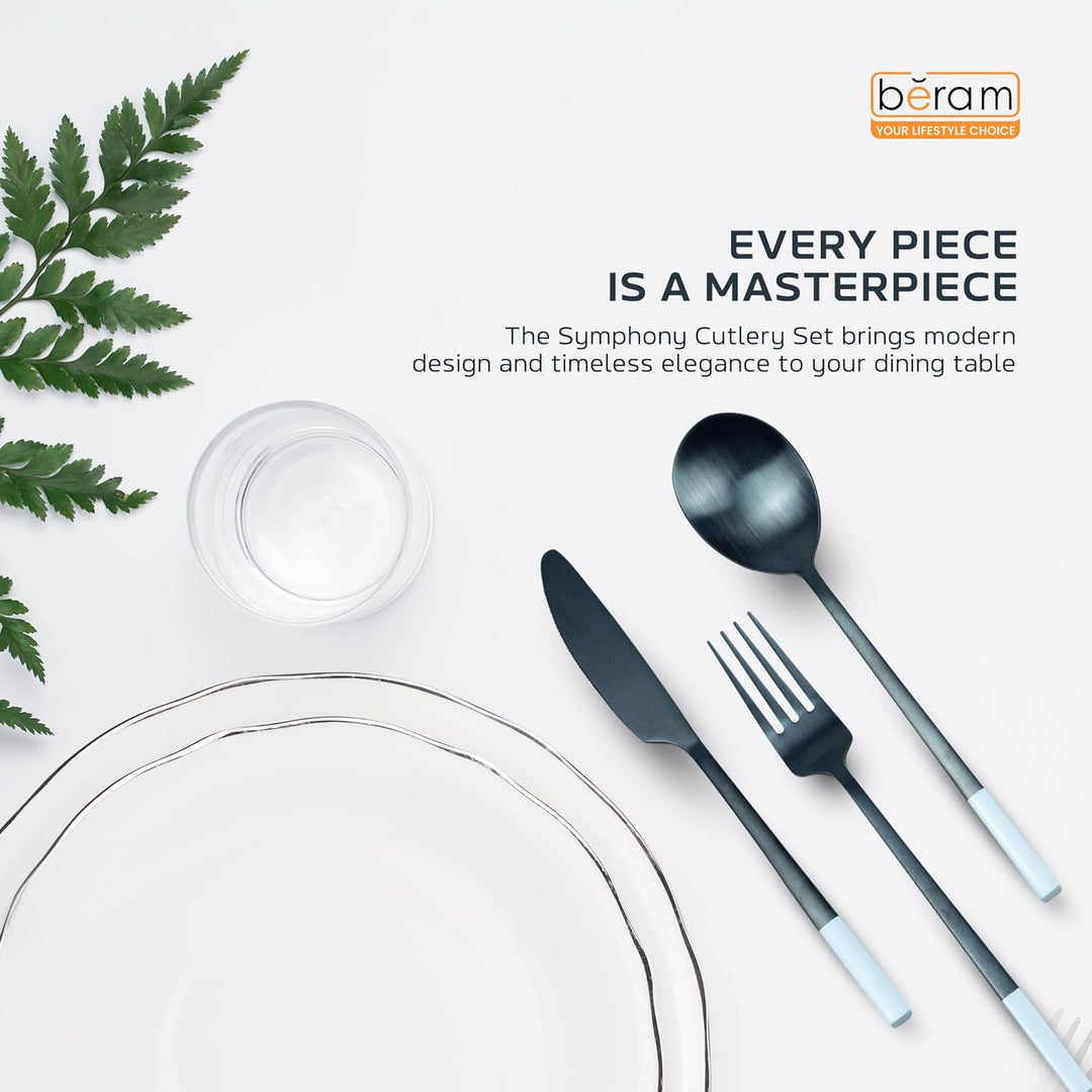 BERAM Symphony Stainless Steel Cutlery Set Harmonious Black and White Designs, Knives, Forks, Spoons, Kitchen Utensils Set, Tableware Set For Home, Restaurants, Hotels, and More