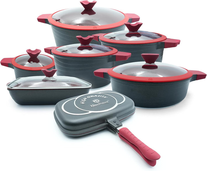 14Pcs Black Granite Nonstick Cookware Set with Lids Die-Cast Aluminum Induction & Oven Safe PFOA/PTFE-Free Kitchen Utensil Durable Scratch-safe Pots & Pans for Cooking (14PCS Set)