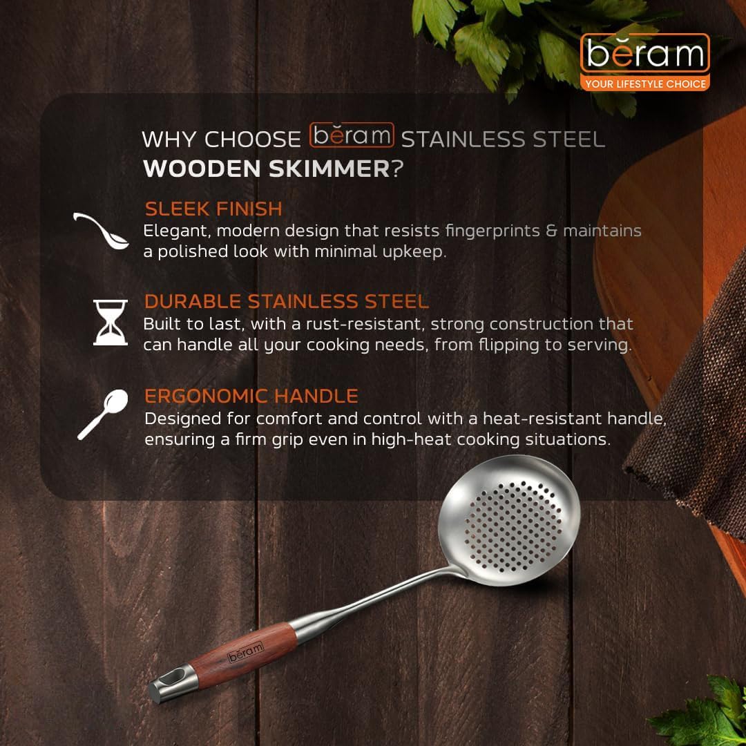 Beram Stainless Steel Wooden Spatula Durable 304 Food-Grade Spatula with Ergonomic Wooden Handle, Heat-Resistant and Rust-Proof, Ideal for Cooking, Stir-Frying, Mixing, and Serving.