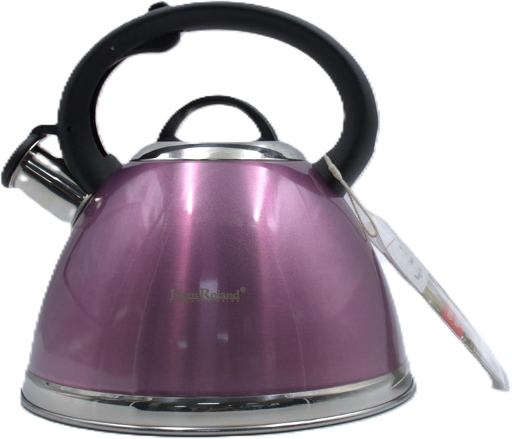 Haus Roland Whistling Kettle, Stainless Steel Tea Kettle, 3 Liters, Whistling Teapot, Ergonomic Handle, Tea Kettle Lid with Nylon Knob, Suitable For Induction and Gas