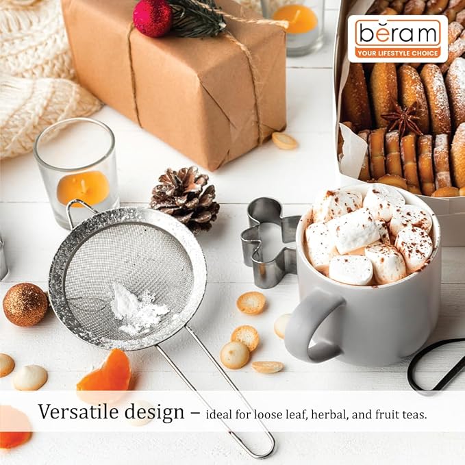 BERAM Strainer, Spiral Design with Handle, 304 Stainless Steel, Sieve for Sifting, Cooking Utensil, Daily Use Kitchen Tool, Juice Strainer, Pulp Separator (16 CM)