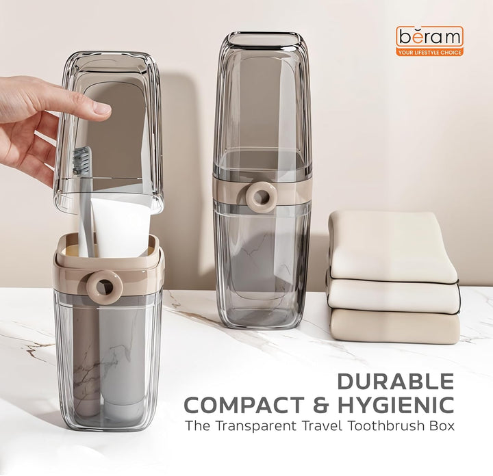 BERAM Transparent Travel Toothbrush Box, Portable Toothbrush Holder, Efficient Brush Storage Device, Manual Compact Bathroom Container, Holder for Traveling, Camping, Vacation