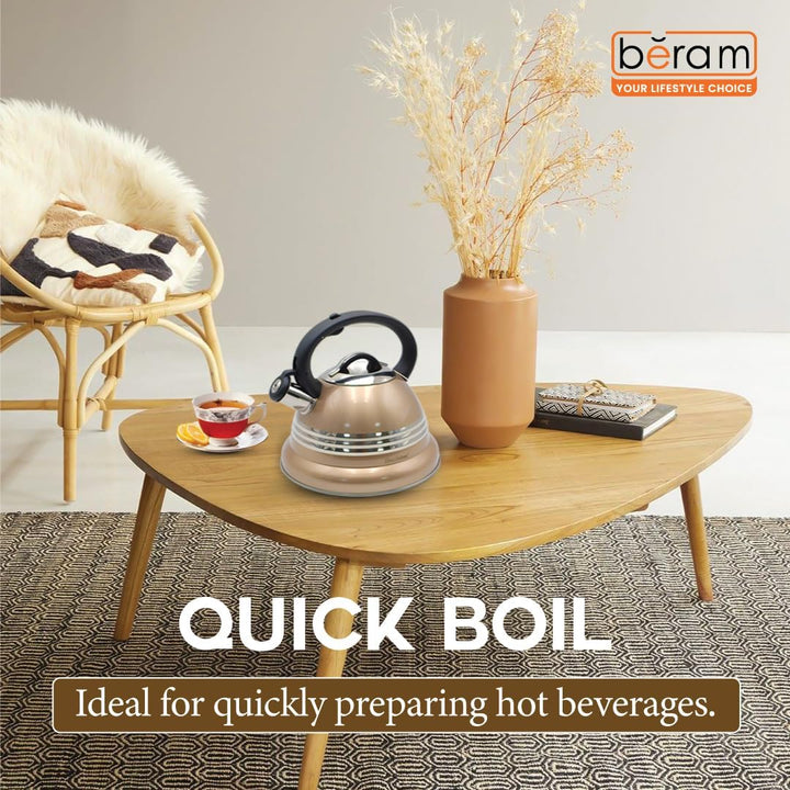 Haus Roland Stainless Steel Tea Kettle, 3 Litres, Whistling Teapot, Stove Top, Stone Finish, Anti-Hot Handle, Anti-Rust, Loud Whistle, Fast Boiling Kitchen Utensil