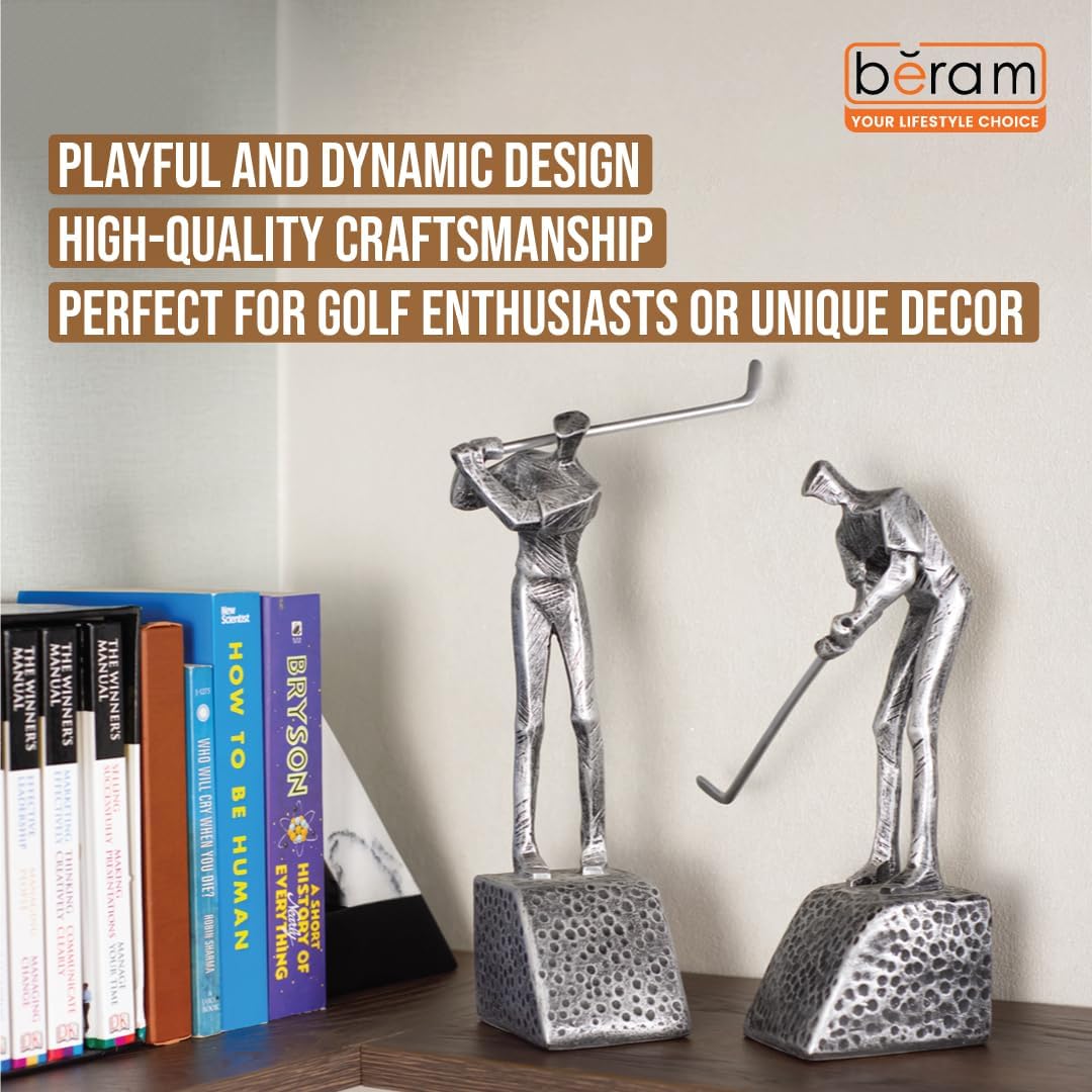 BERAM Golfing Men Set – Black Ceramic Figurine Sculptures, Abstract Golf Statues for Modern Home or Office Decor, Shelf Ornaments & Gift Set for Golf Lovers and Art Collectors