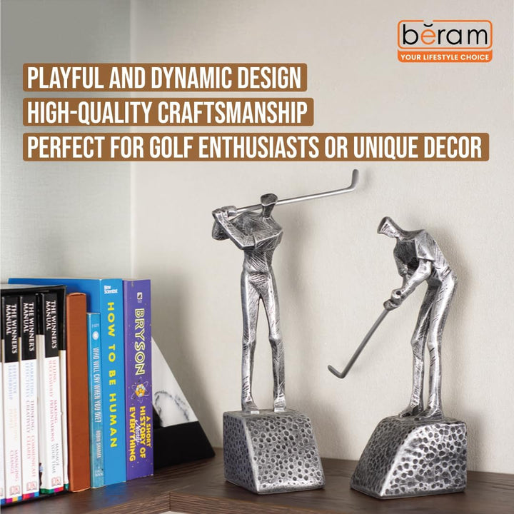 BERAM Golfing Men Set – Black Ceramic Figurine Sculptures, Abstract Golf Statues for Modern Home or Office Decor, Shelf Ornaments & Gift Set for Golf Lovers and Art Collectors