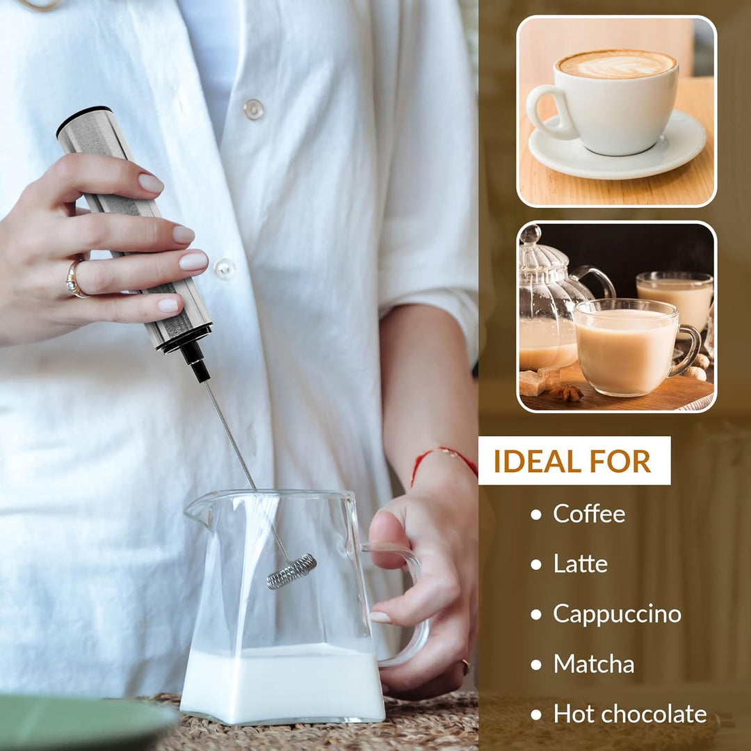 BERAM Milk Frother, Handheld Electric Foam Maker, 3 Whisks, With Double Layer Whisk, USB Rechargeable for Coffee, Cappuccino, Latte, Hot Chocolate, and More, Baristas and Coffee Shops