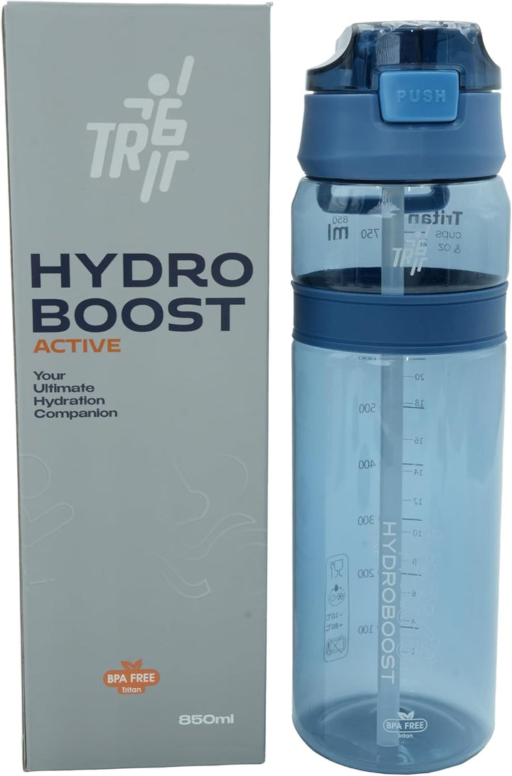 TR6 Hydro Boost Active Clear Water Bottle BPA Free Tritan Sports Bottle with Lockable Flip Lid Leakproof & Durable Ideal for Gym Office Outdoor Travel School 850ml