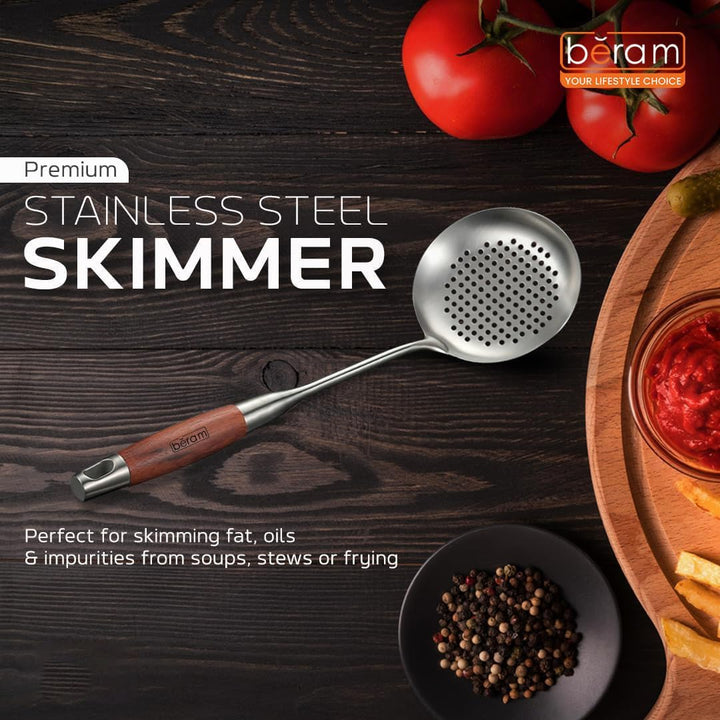 Beram Stainless Steel Wooden Spatula Durable 304 Food-Grade Spatula with Ergonomic Wooden Handle, Heat-Resistant and Rust-Proof, Ideal for Cooking, Stir-Frying, Mixing, and Serving.