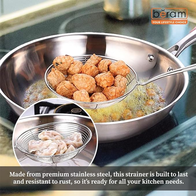 BERAM Stainless Steel Food Strainer Spatula, Large Size, for Frying, Steaming, and Grilling, Skimmer for Daily Use, Cooking Utensil, and Kitchen Tool (17CM)