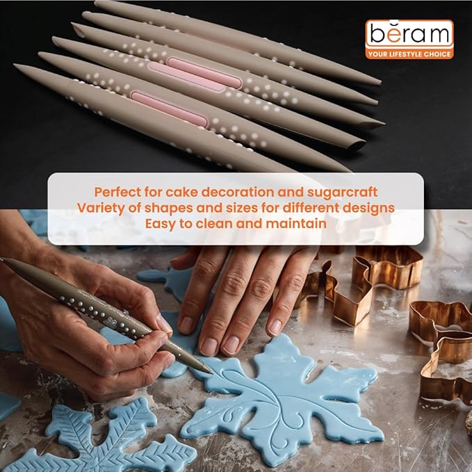 BERAM Fondant Tool Kit 6 Piece Cake Decorating Tools Set Engraving Pens & Needles Food-Grade Plastic Shaping & Molding Tools for DIY Cake Design Fondant & Sugar Craft Detailing Baking Accessories