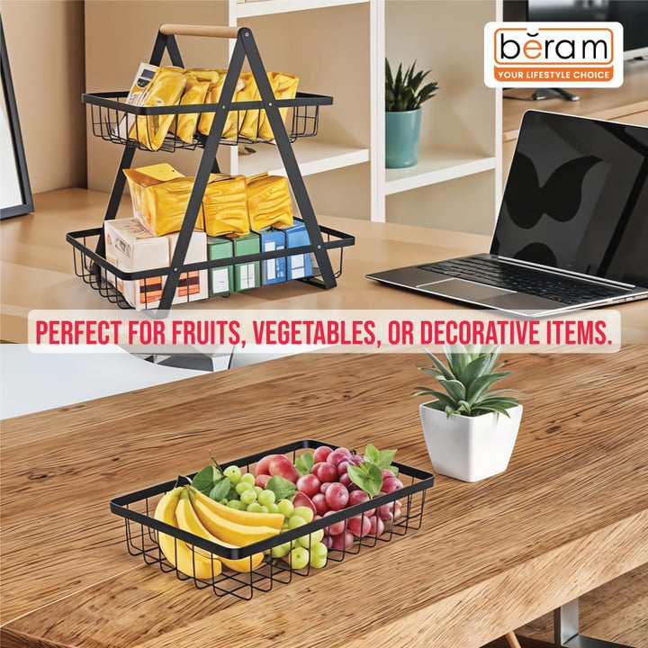 Beram Fruit Basket for Kitchen Counter Metal Wire Fruit Bowl & Vegetable Storage Organizer Rustic Countertop Fruit Holder with Handle for Kitchen, Dining & Pantry
