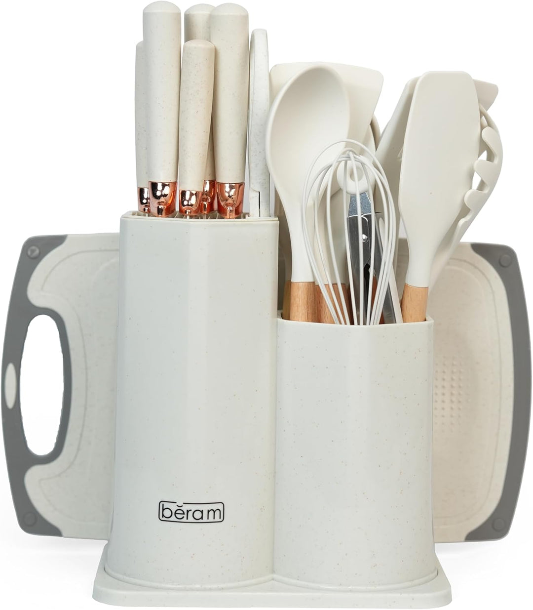 BERAM 19 Pieces Knife Set for Kitchen Cooking Utensils Set Tongs Spoon Spatula & Turner Made of Heat Resistant Silicone with Wooden Handles Non-Stick Kitchen Knife Sets