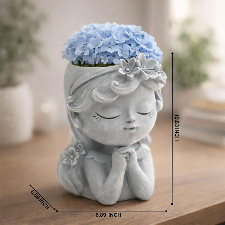 Bonsai Craft Vase 4-Set Pray Dream Flower Blessing Dolls Grey Polyresin Decorative Succulent Planters Elegant Home Office Desk Decor Flower Pots Pen Pencil Holders Propagator Kit Gift